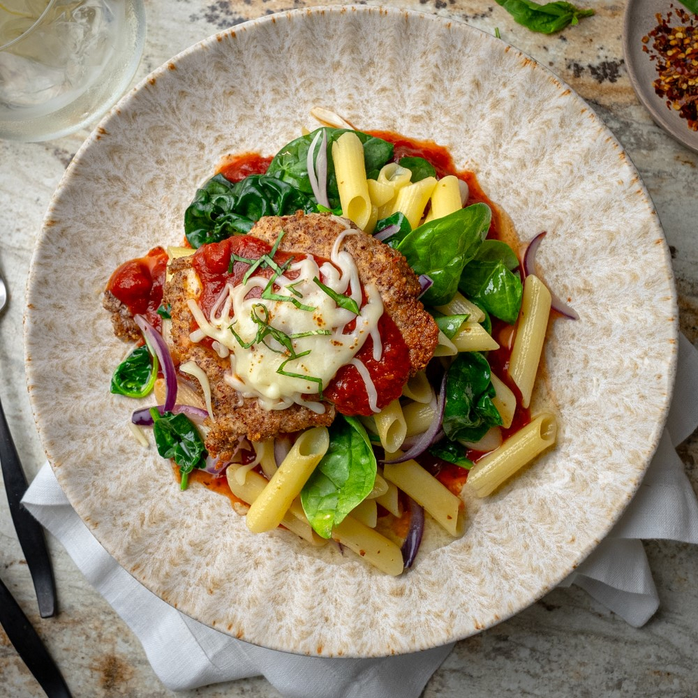 Rustic Chicken Parmesan w/ Gluten-Free Penne Pasta